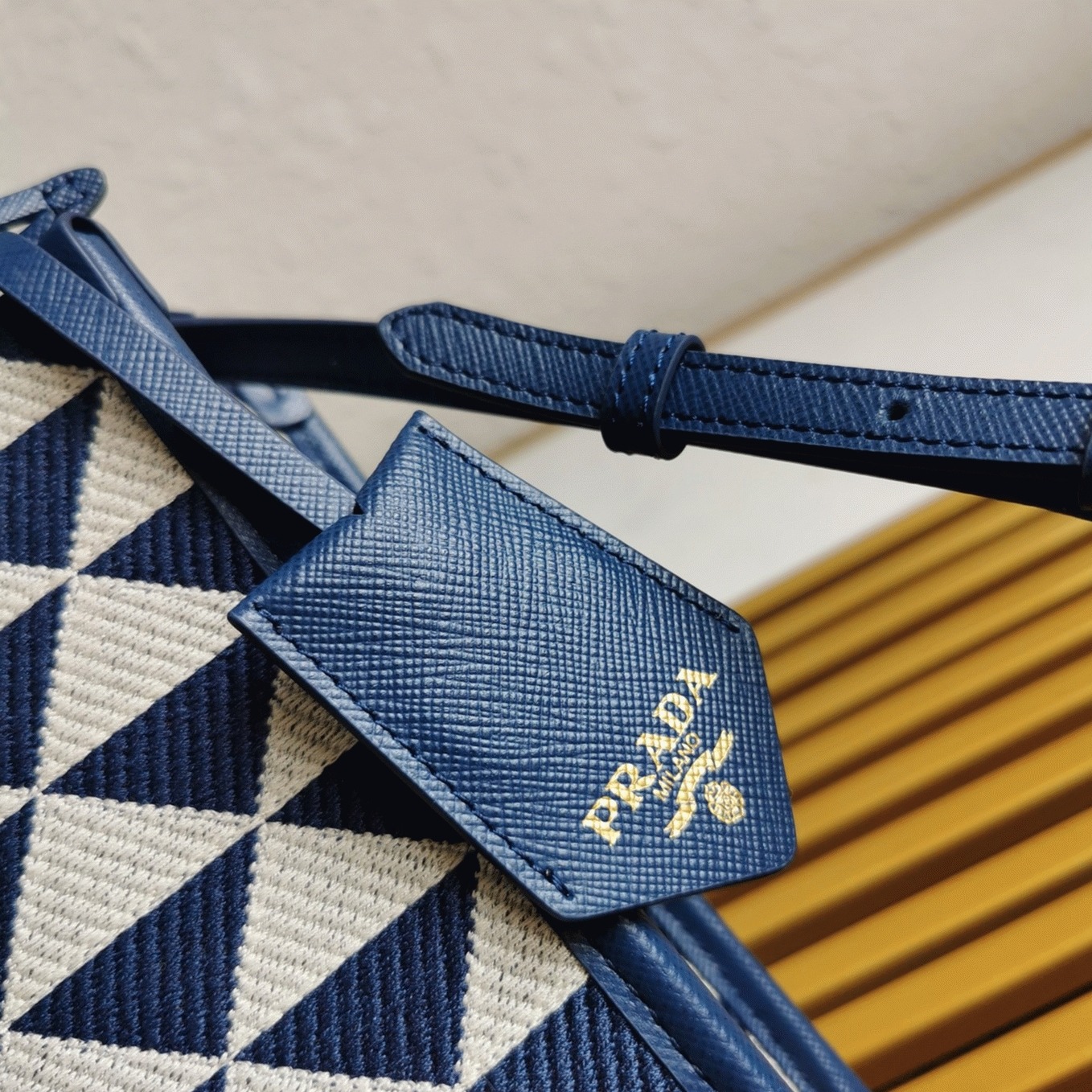 Pra*a Symbole Micro Bag Replica in White/Blue Jacquard Fabric