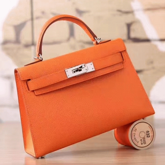 Orange Epsom Fake Luxury H**me5 Kelly Mini II 20cm Handbag
