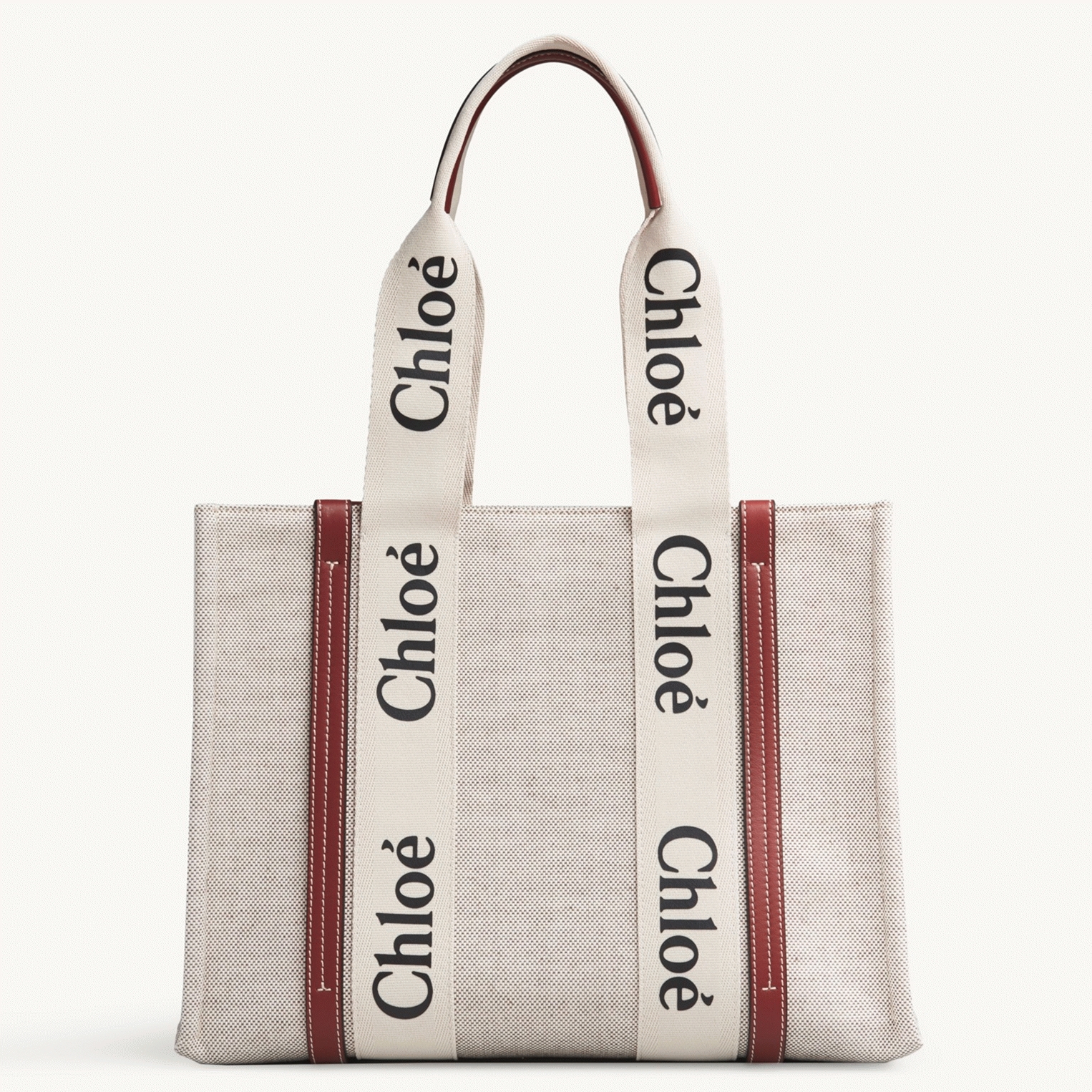 top quality faux Ch10e medium woody tote bag in canvas with brown leather strips