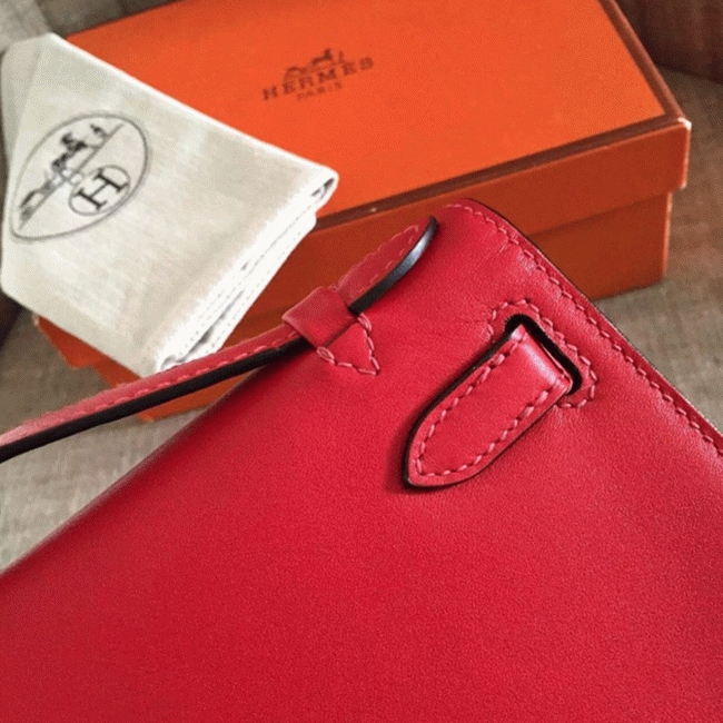 Red Swift Top Fake H**me5 Kelly Pochette Statement Clutch