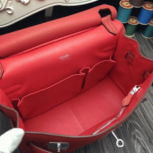 Large red fake H**me5 Jypsiere 31cm handbag