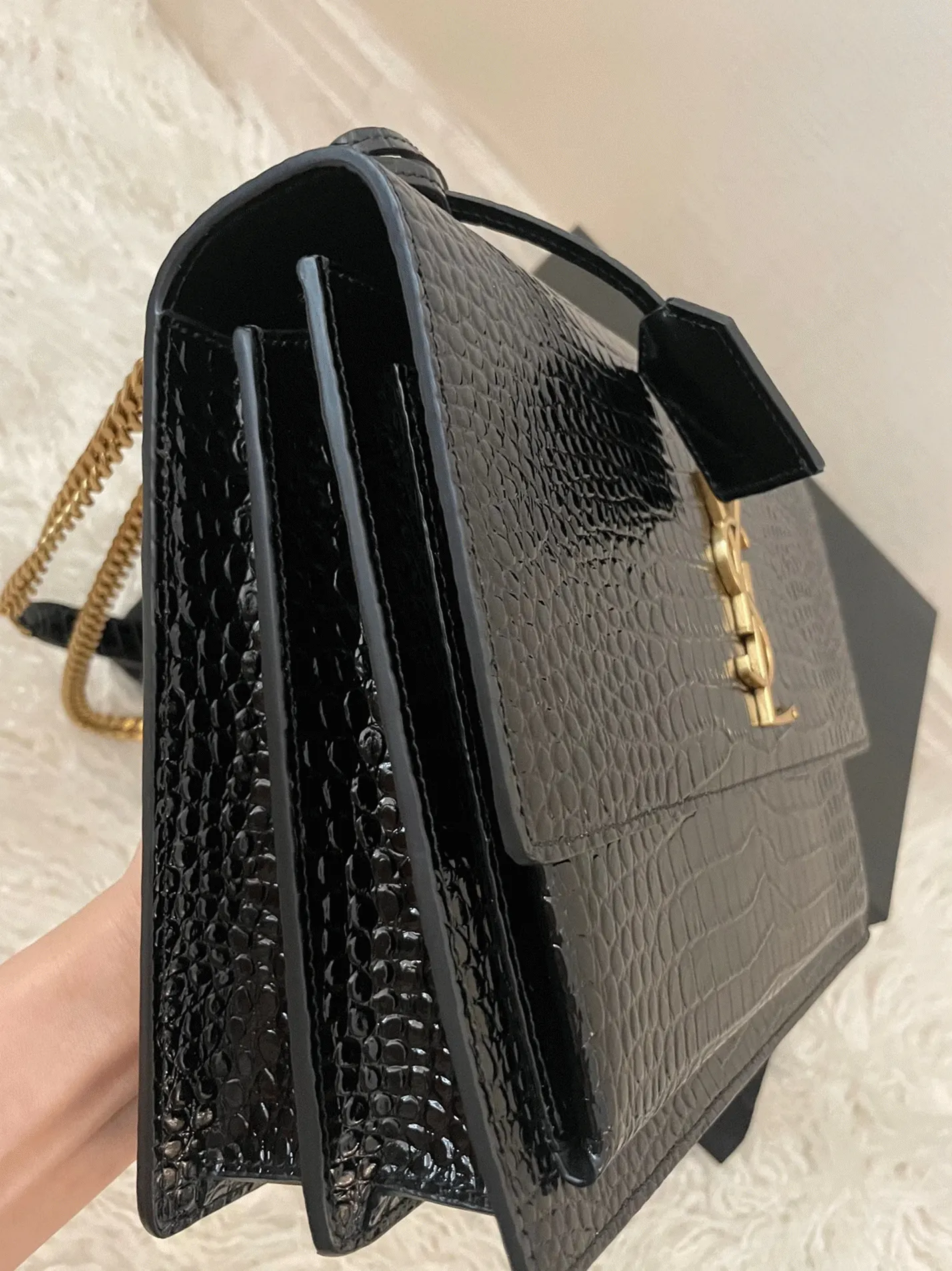 Black Croc-Embossed Leather Y51 Sunset Medium Chain Replica Bag