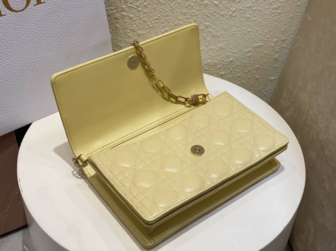 D10r Miss D10r Top Handle Bag Knockoff in Pastel Yellow Cannage Lambskin