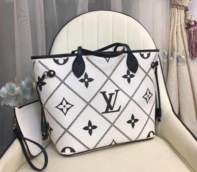 L0vis Vvtt0n Spring 2022 Monogram Empreinte Neverfull MM Tote In Cream