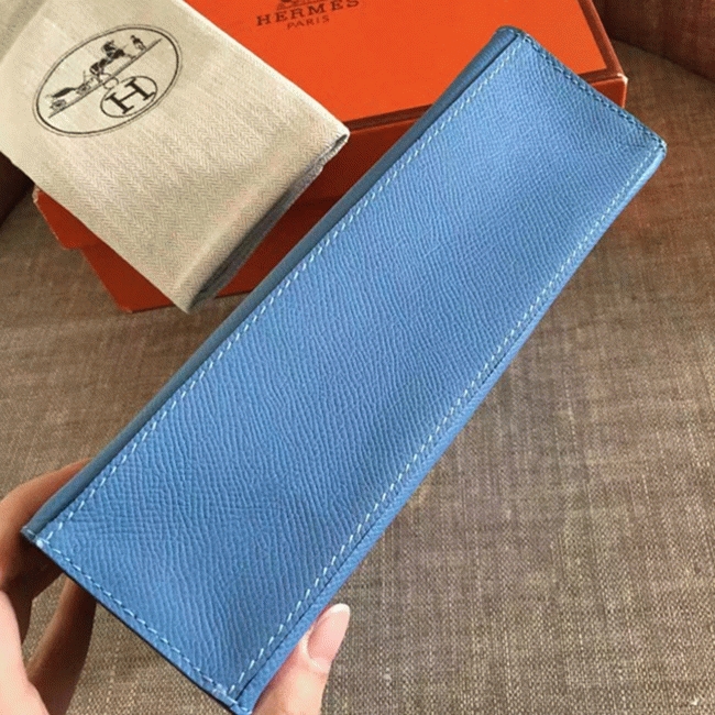 Celeste Epsom Knockoff H**me5 Kelly Pochette Light Blue Clutch