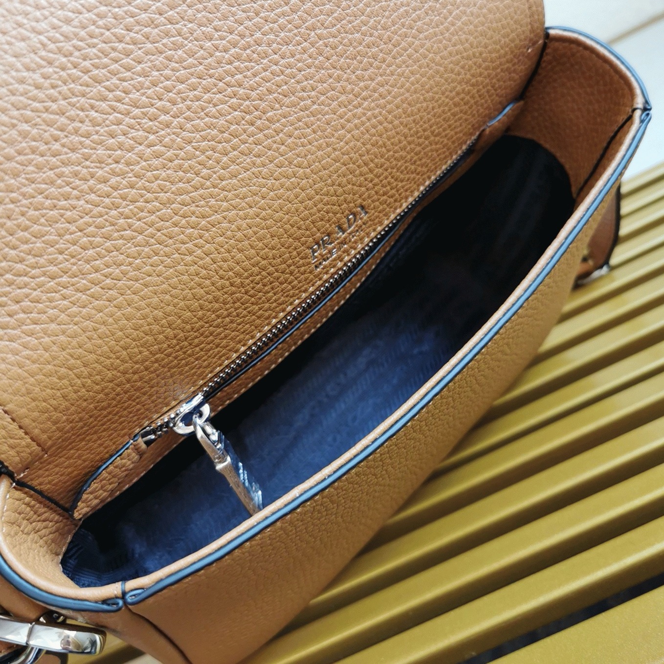 Pra*a Flap Shoulder Bag Fake in Brown