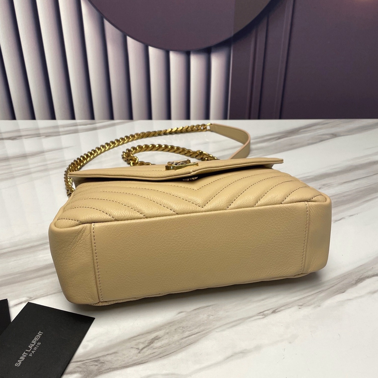 Fake Sa1nt Lau*nt College Medium Chain Bag Beige