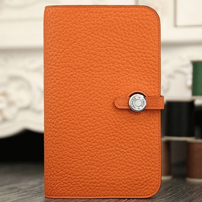 Orange knockoff designer H**me5 Dogon combine wallet