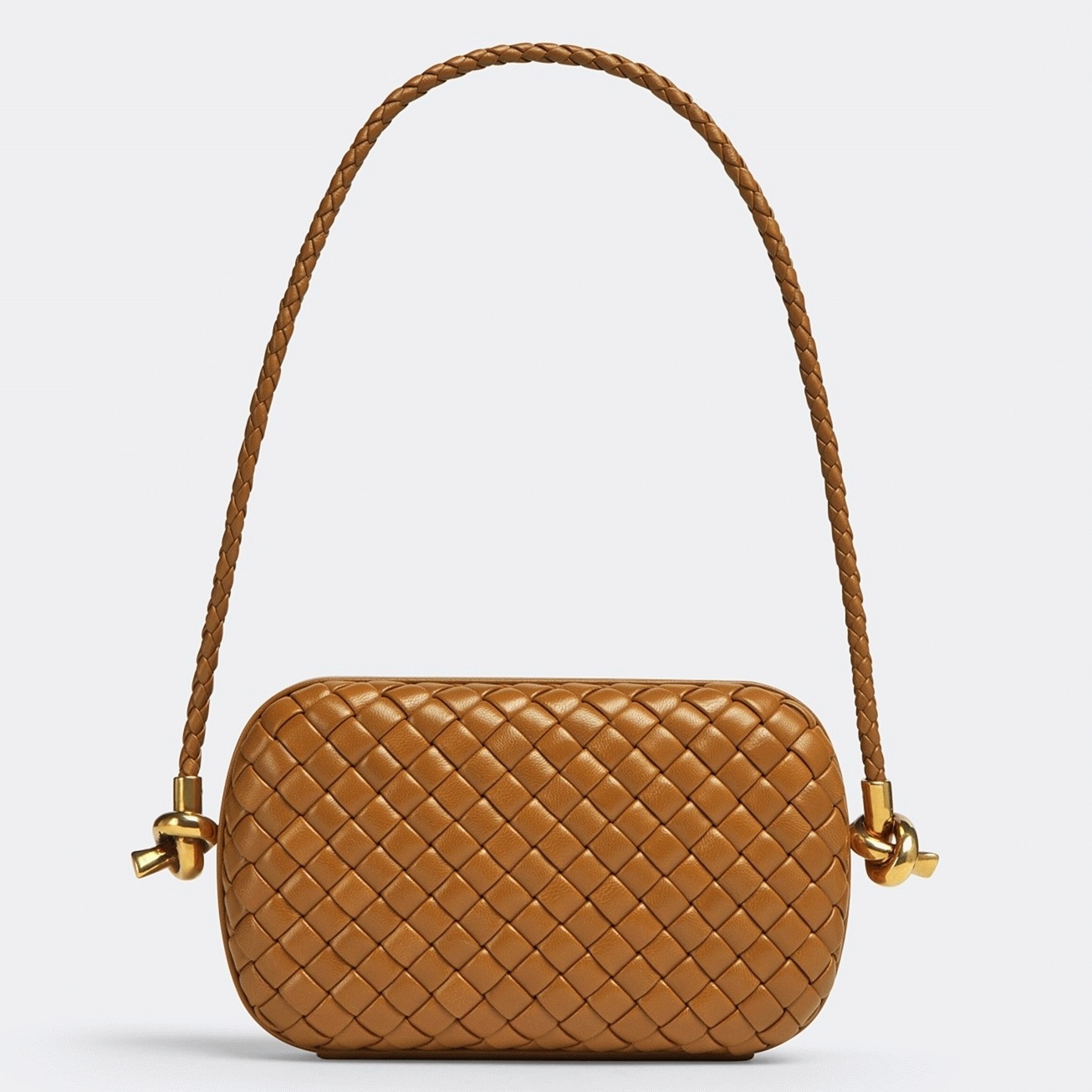 Replica B0tt*ga Ven*ta Knot Minaudiere On Strap Camel Intreccio Lambskin
