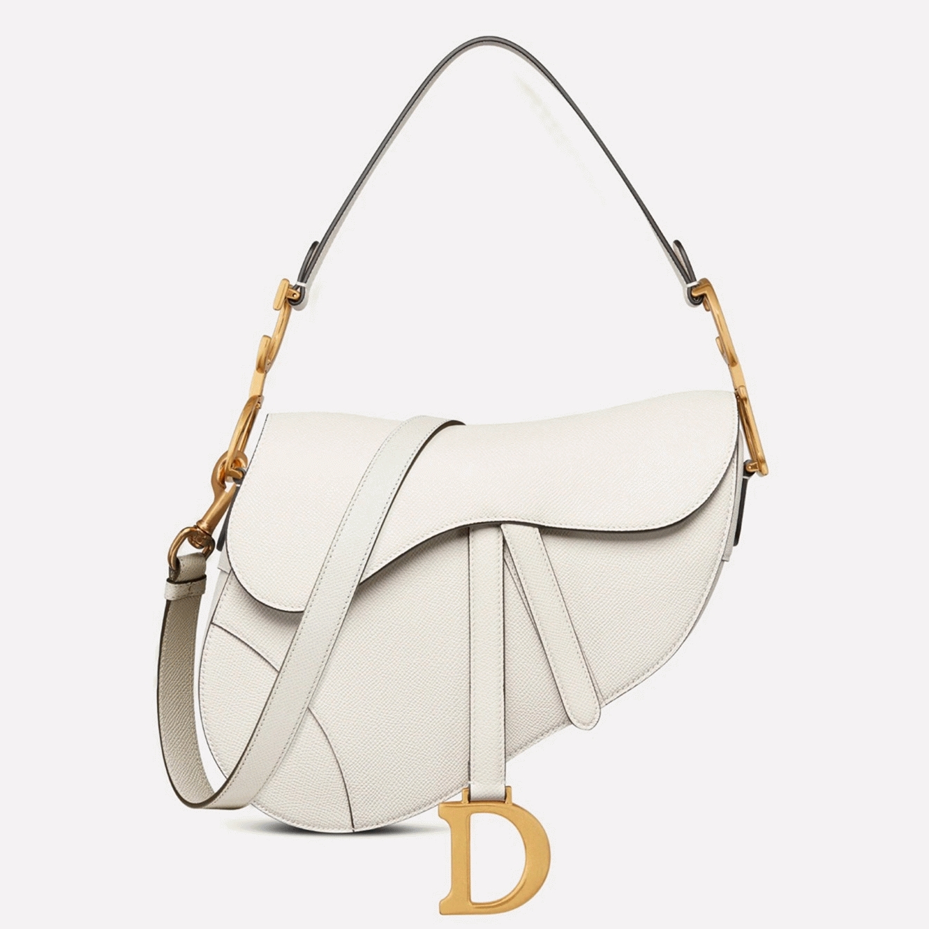 D10r Saddle Bag with Strap Replica in White Grained Calfskin