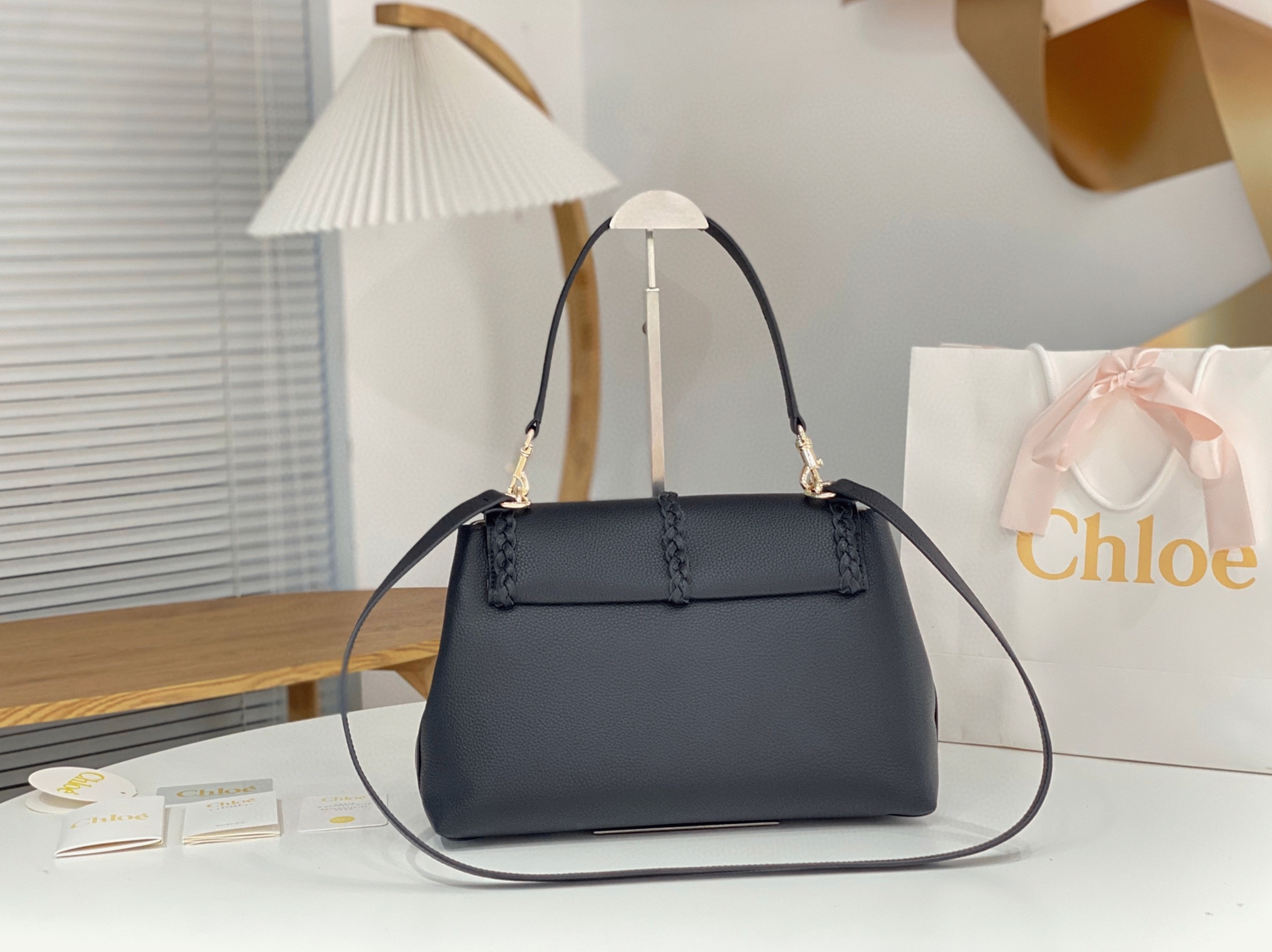 top quality knockoff Ch10e penelope medium shoulder bag in black grained calfskin