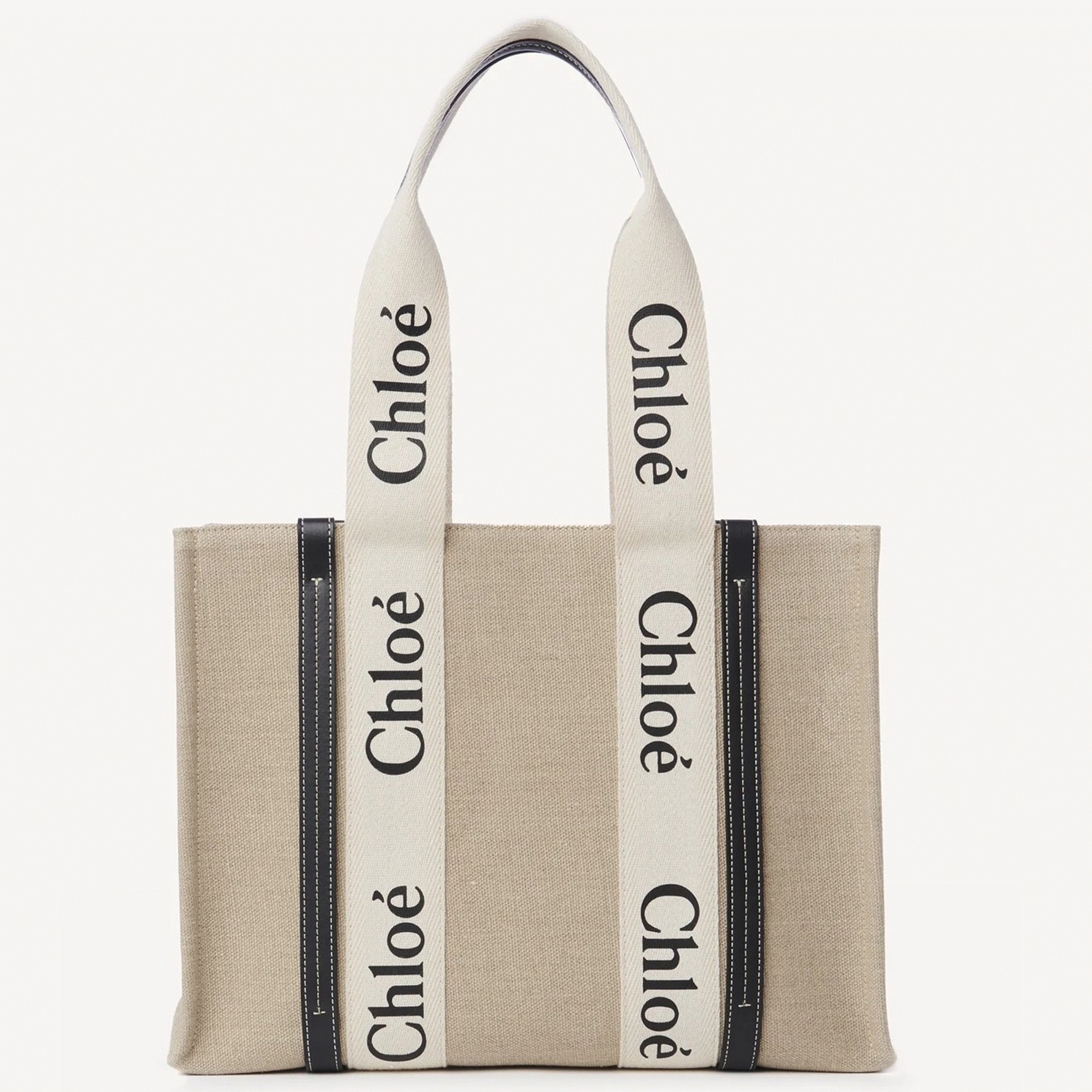 top quality faux Ch10e woody medium tote bag in linen canvas with navy blue leather