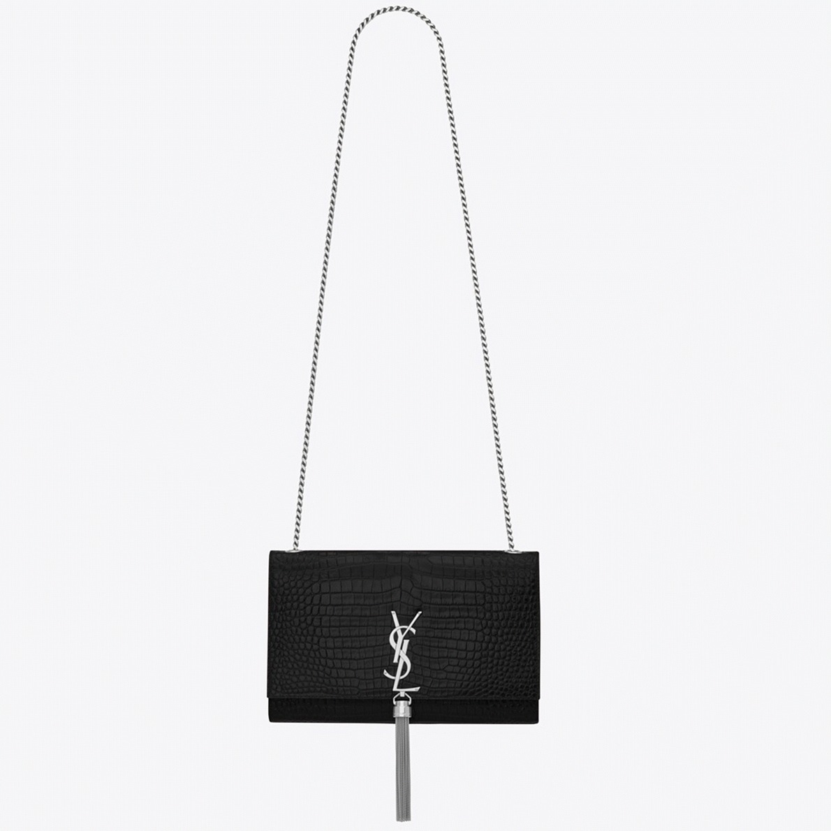 Replica Sa1nt Lau*nt Kate Medium Tassel Bag Noir Crocodile-embossed Leather