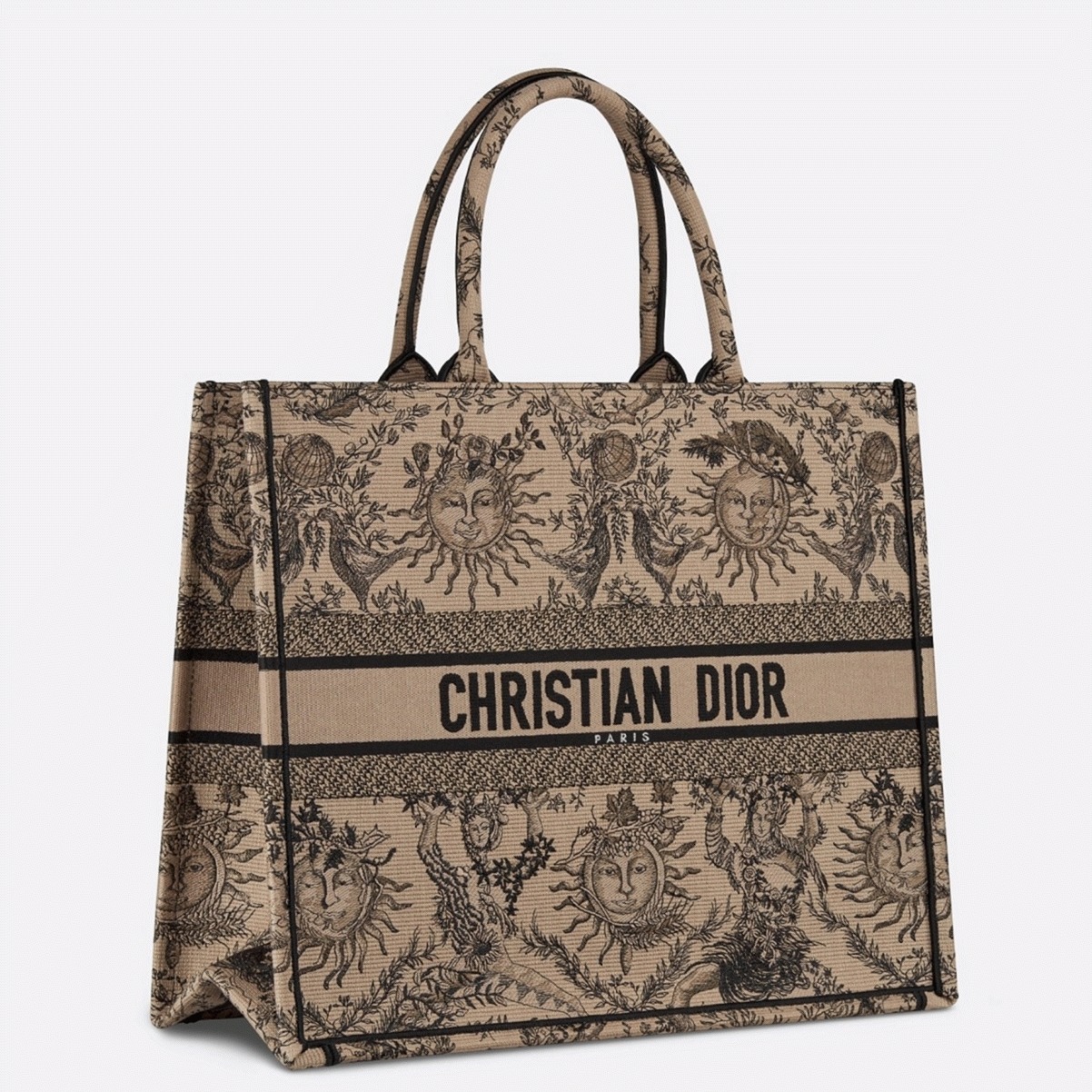 D10r Large Book Tote Bag Replica in Beige Toile de Jouy Soleil Embroidery