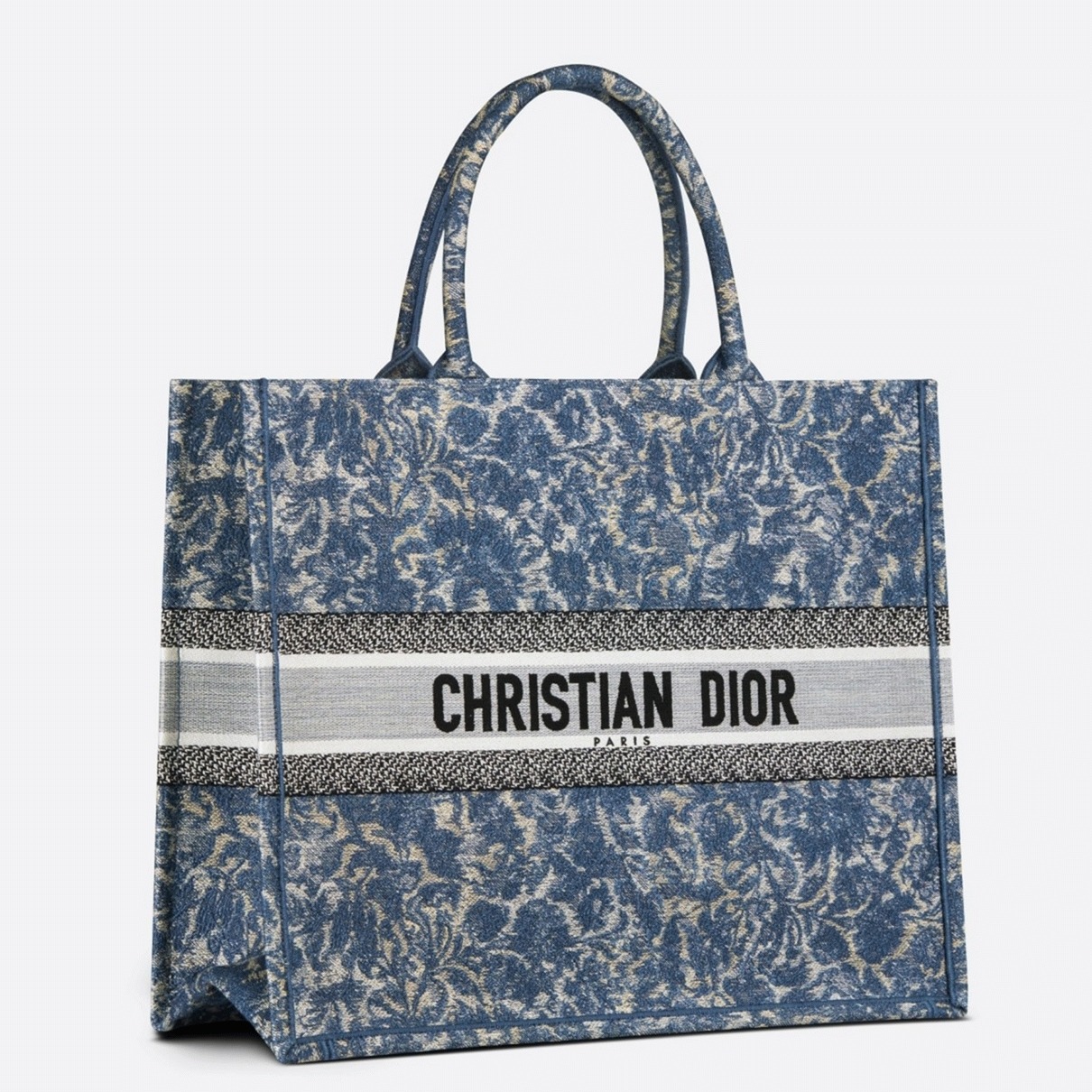 d10r large book tote bag replica in blue brocart De*1m-effect embroidery