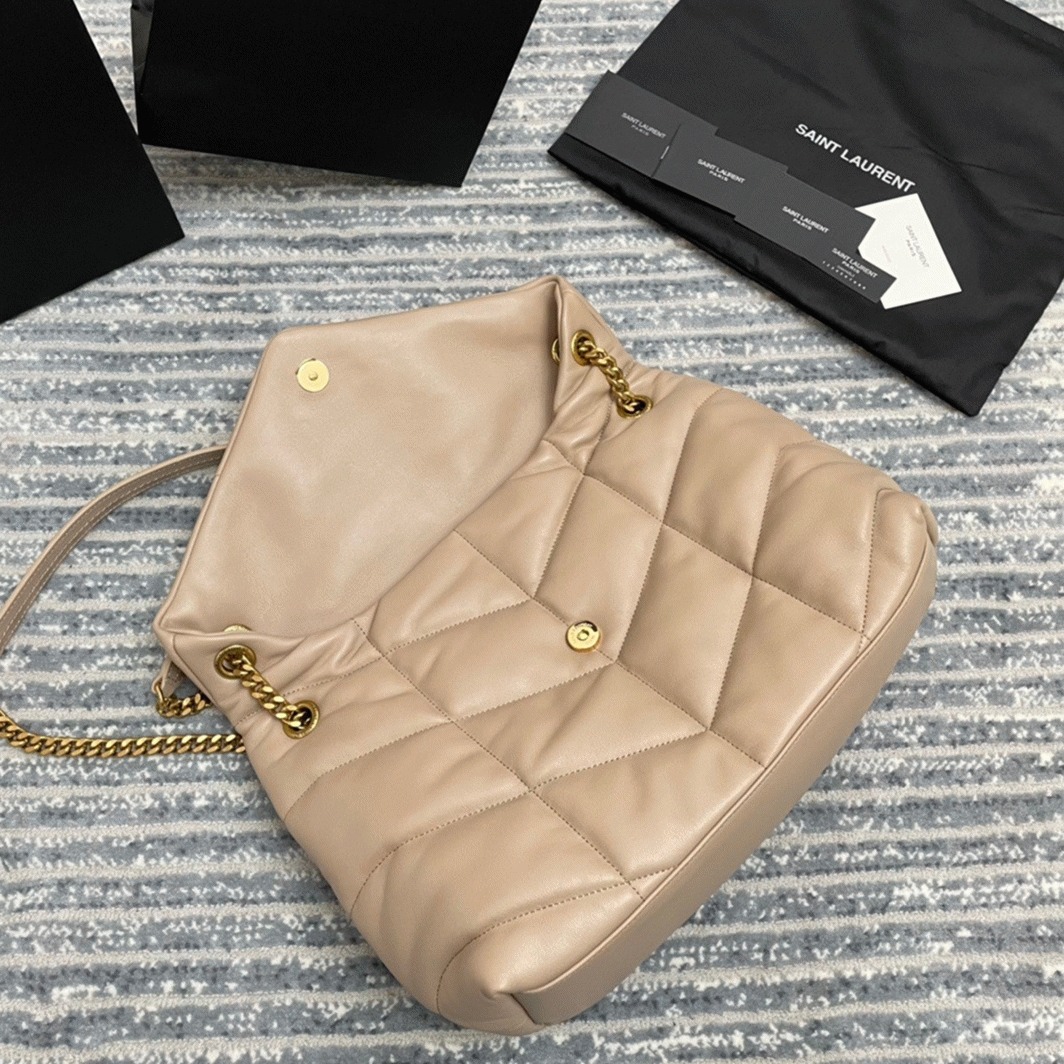 Sa1nt Lau*nt Puffer Medium Chain Bag Beige Lambskin