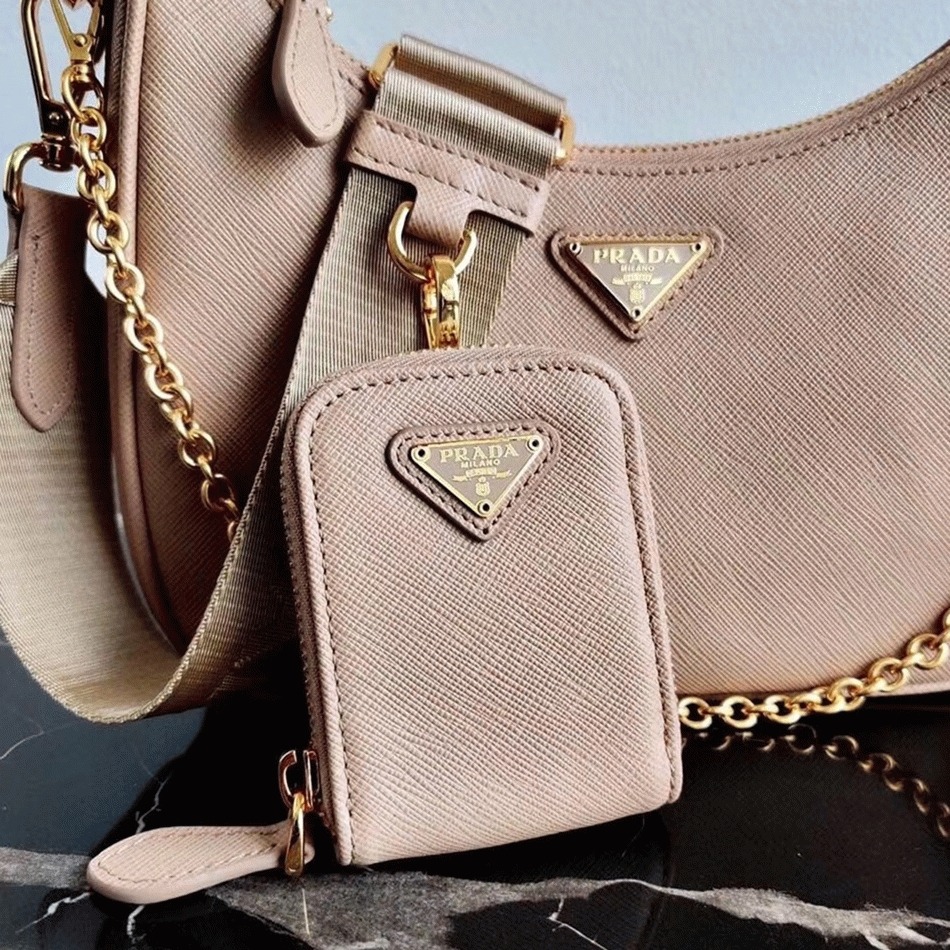Pra*a Re-Edition Shoulder Bag Replica in Beige