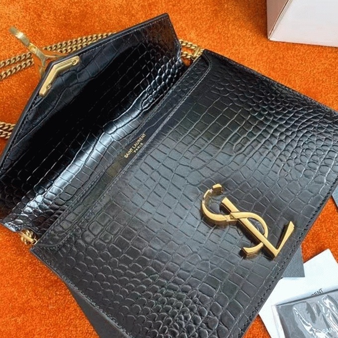 Fake Sa1nt Lau*nt Cassandra Medium Bag Black Crocodile