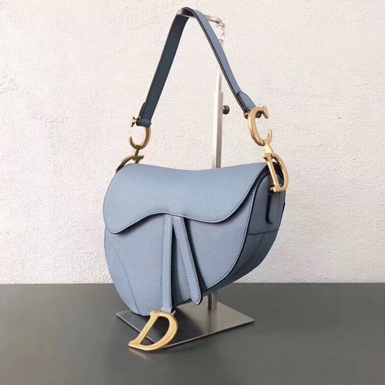 D10r Saddle Bag Knockoff in Sky Blue Grained Calfskin