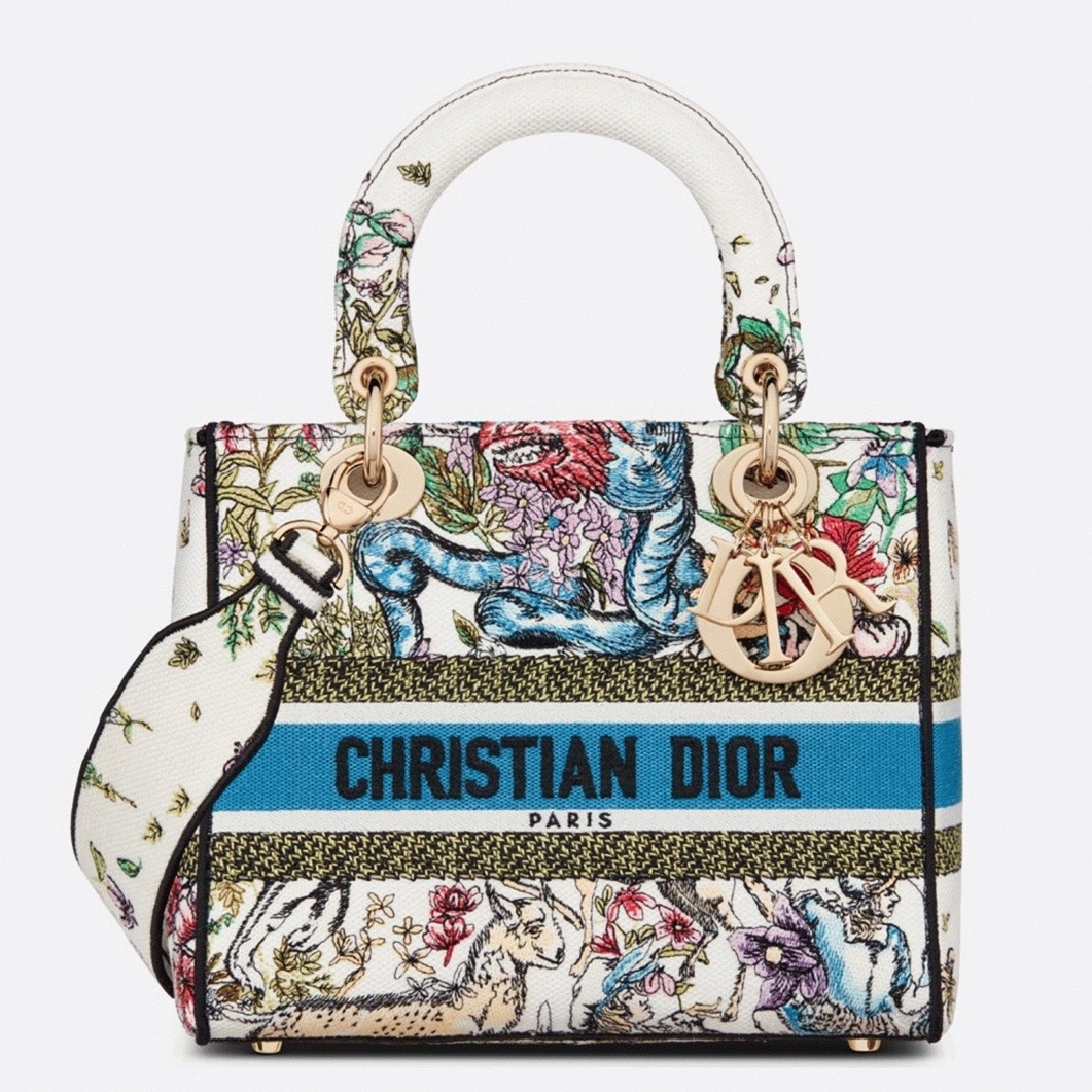 D10r Lady D-Lite Medium Bag Fake in White D-Constellation Embroidery