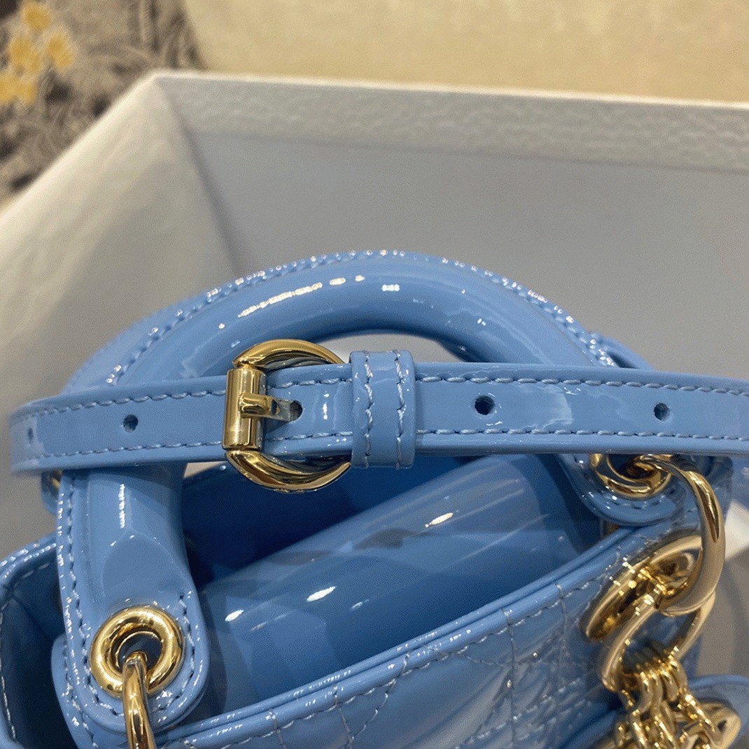 D10r Lady D10r Micro Bag Faux in Blue Patent Cannage Calfskin