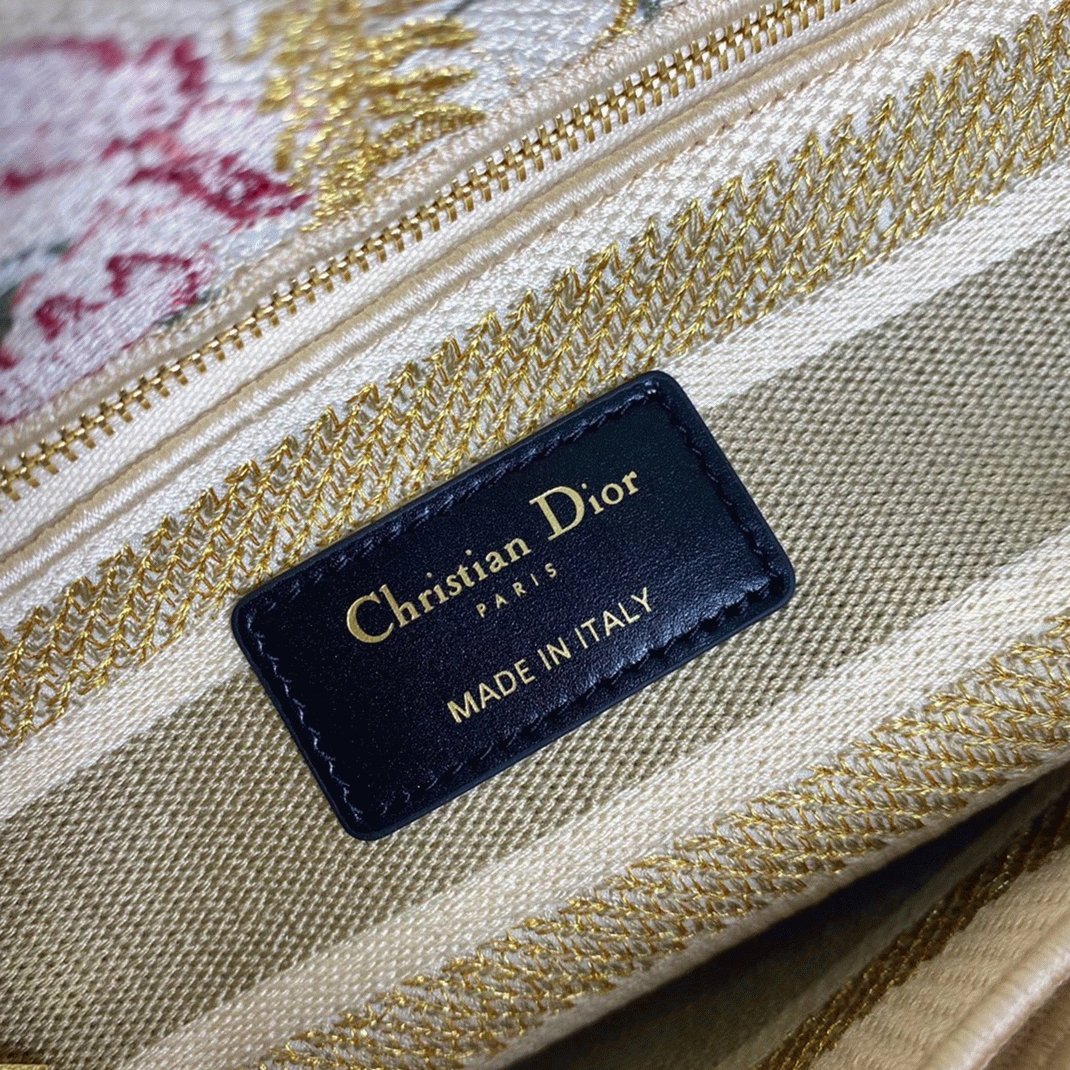D10r Lady D-Lite Medium Bag Replica in Hibiscus Metallic Thread Embroidery