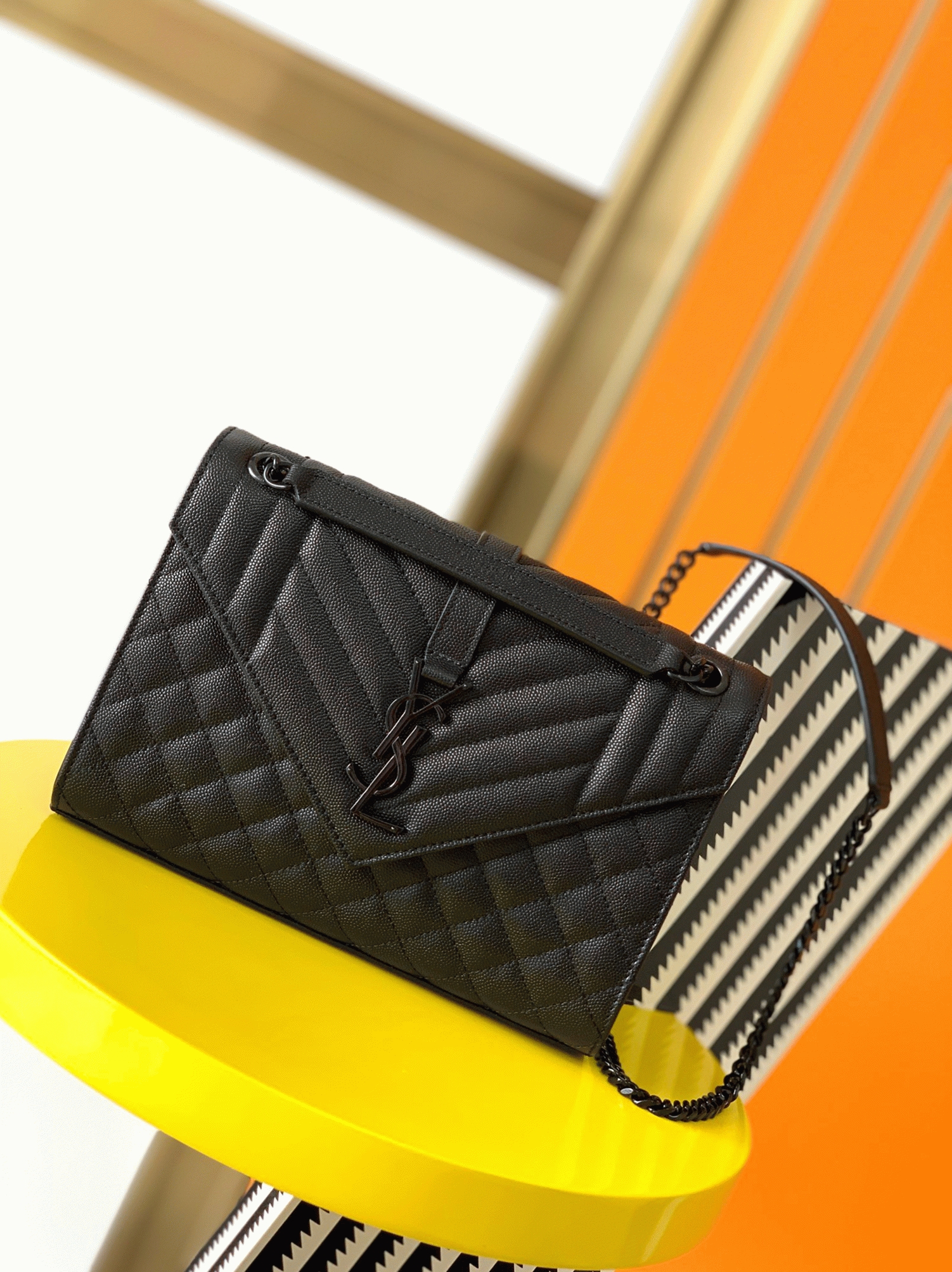 Replica Sa1nt Lau*nt Envelope Meidum Black Bag with Black Hardware