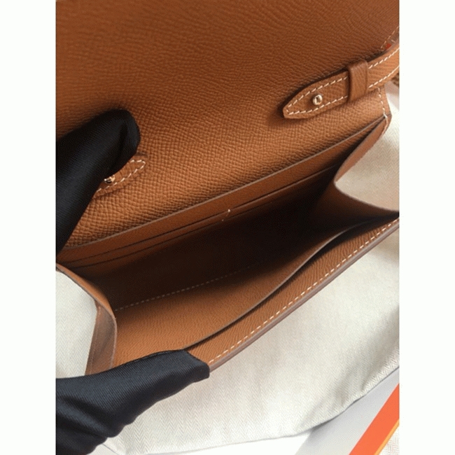 Brown perfect fake H**me5 Clic wallet with strap