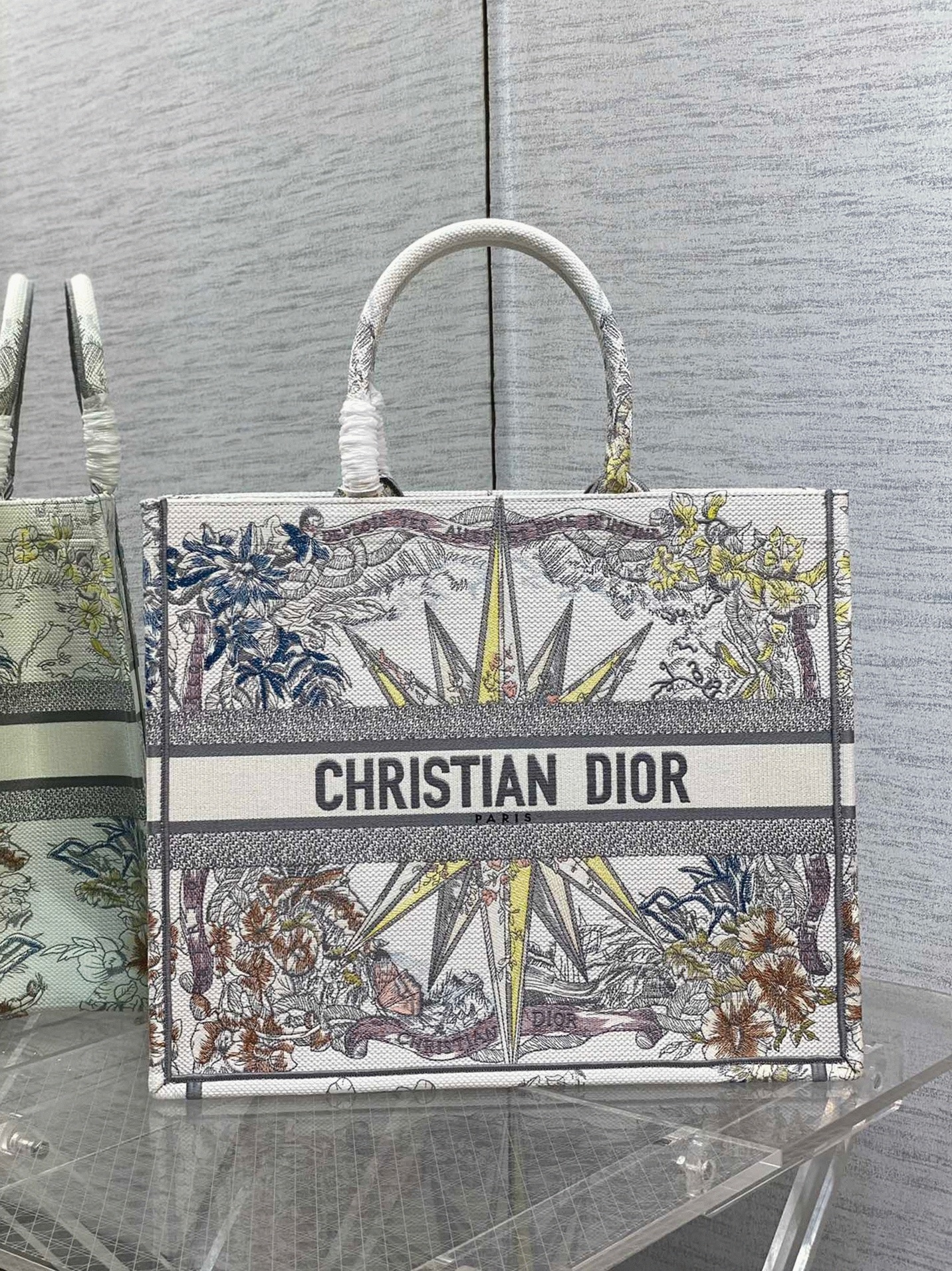 D10r Large Book Tote Bag Replica in Multicolor Rêve d Infini Embroidery