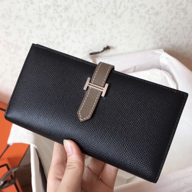 Black Taupe Fake H**me5 Bearn Wallet