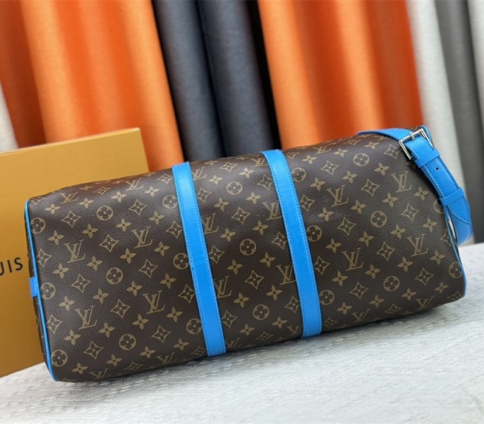 L0vis Vvtt0n Monogram Macassar Canvas Keepall Bandouliere 50 In Gaston Blue