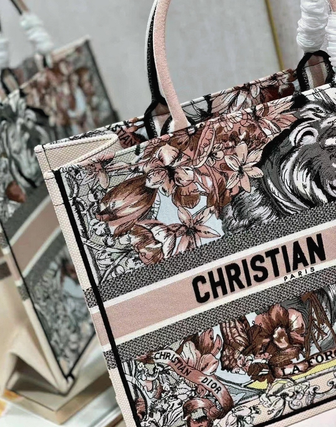 D10r Large Book Tote Bag Faux in Multicolor La Force Embroidery