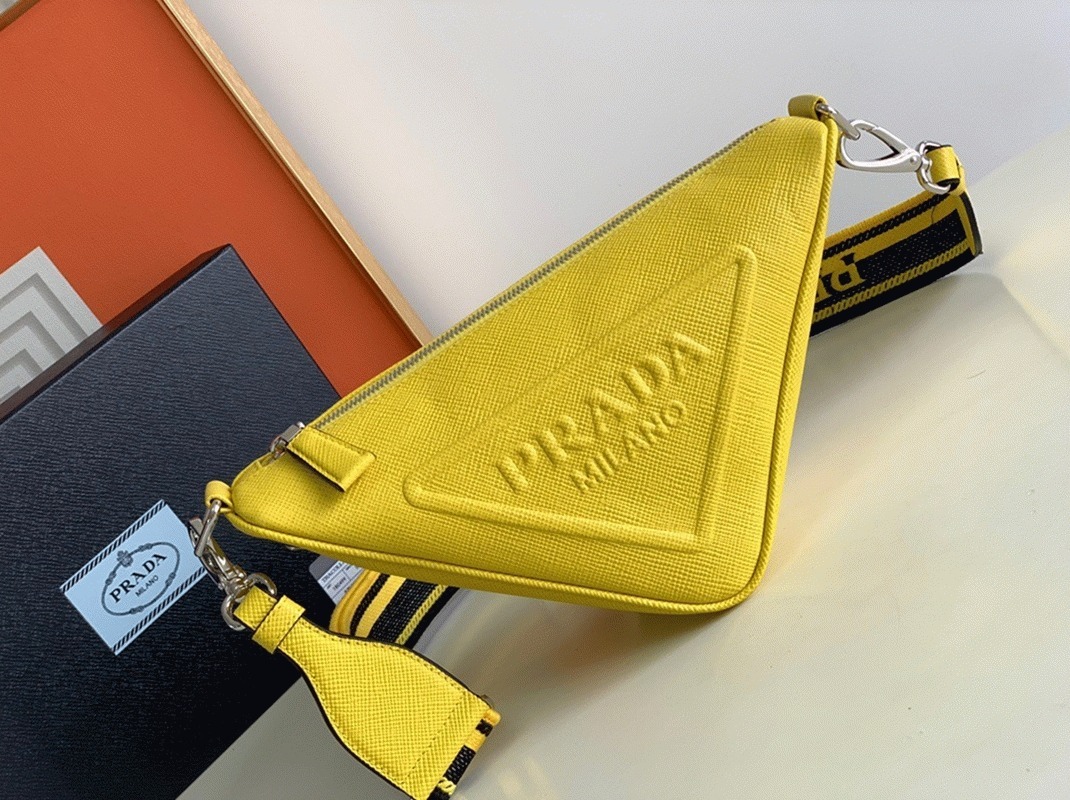 Pra*a Triangle Shoulder Bag Knockoff in Yellow