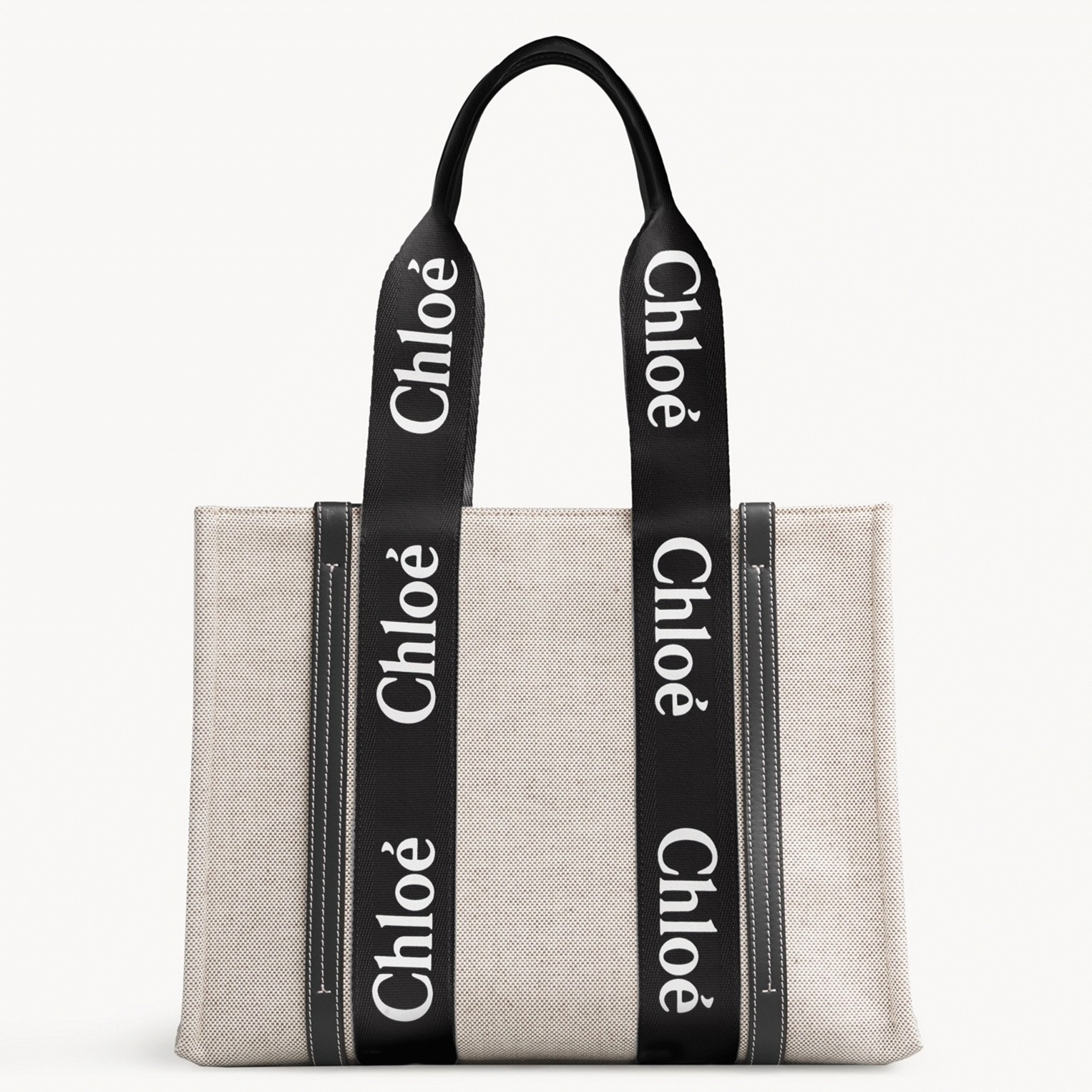 top quality fake Ch10e large woody tote bag in canvas with black leather strips