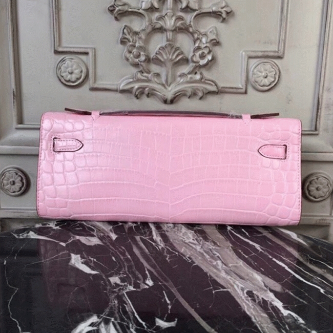 Pink Crocodile Replica H**me5 Kelly Cut Clutch Feminine Tote