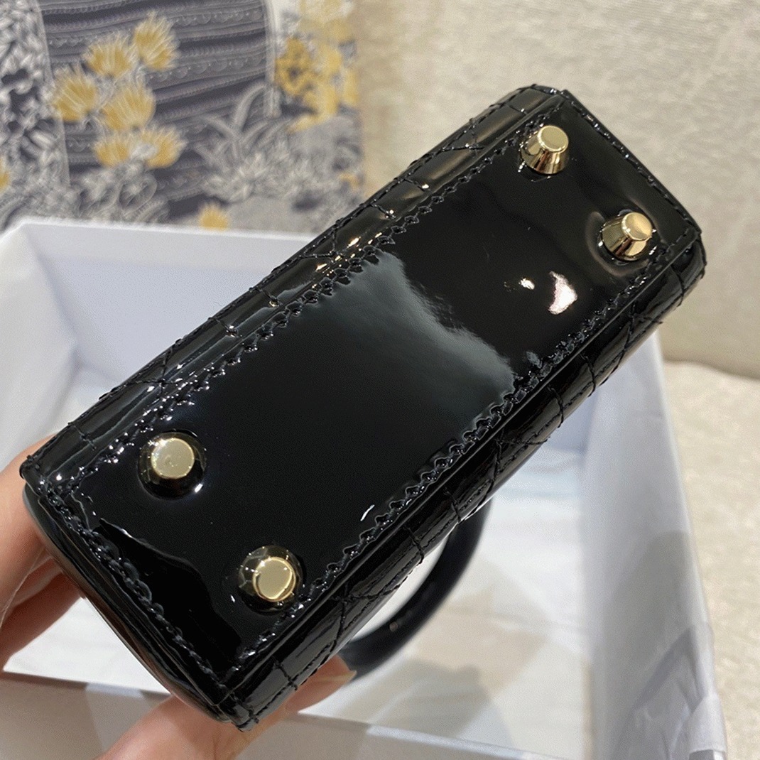 D10r Lady D10r Micro Bag Replica in Black Patent Cannage Calfskin