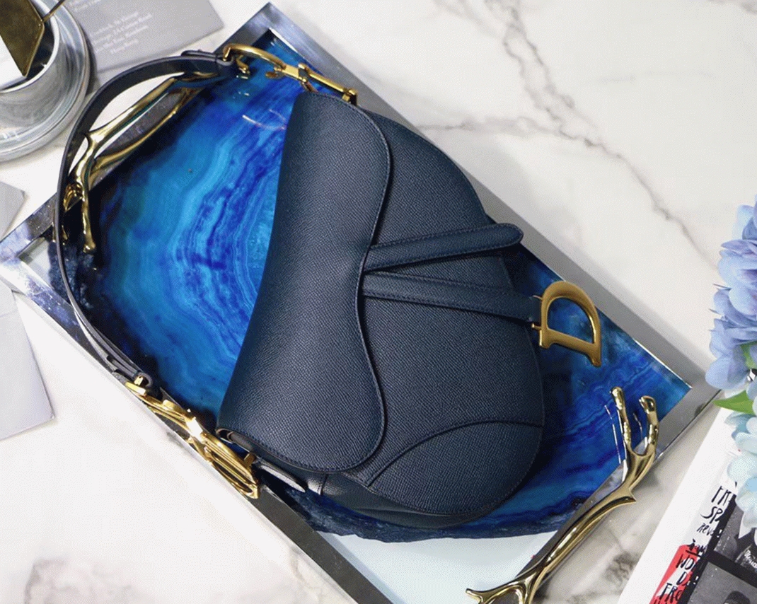 D10r Saddle Bag Imitation in Indigo Blue Grained Calfskin