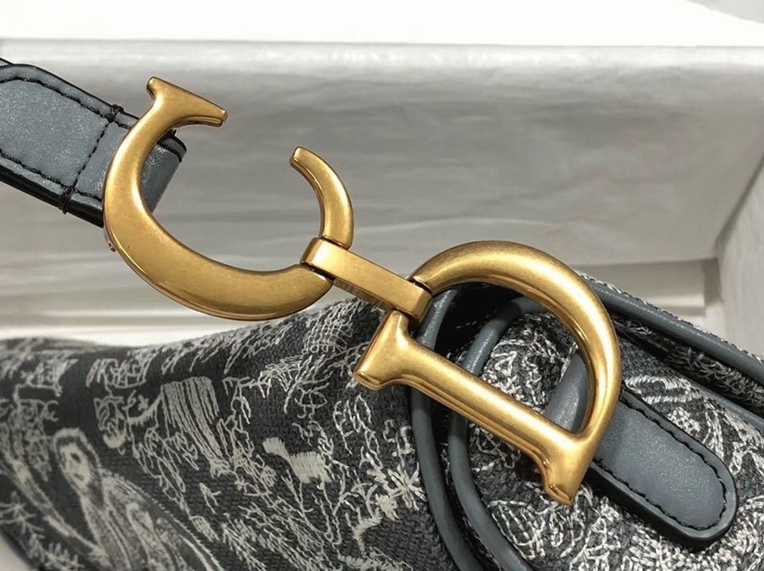 D10r Saddle Bag Faux in Grey Toile de Jouy Reverse Jacquard