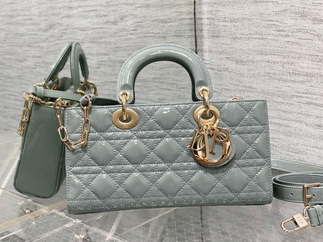 D10r Lady D-Joy Medium Bag Fake in Grey Patent Cannage Calfskin