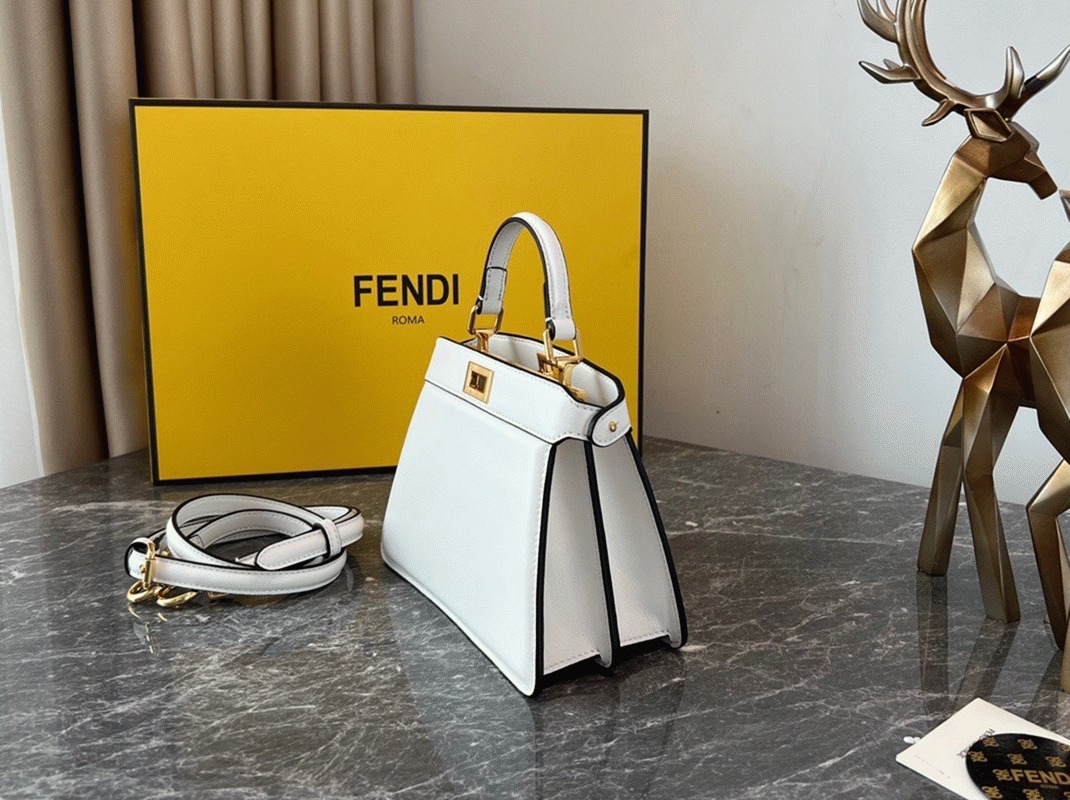 Top Quality Faux F**di Peekaboo ISeeU Petite Bag In White Nappa Leather