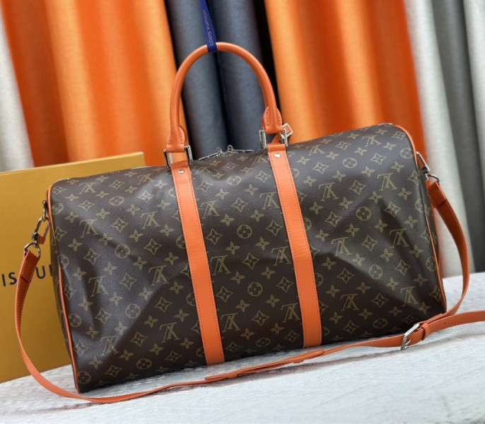 L0vis Vvtt0n Monogram Macassar Canvas Keepall Bandouliere 50 In Tangerine Orange