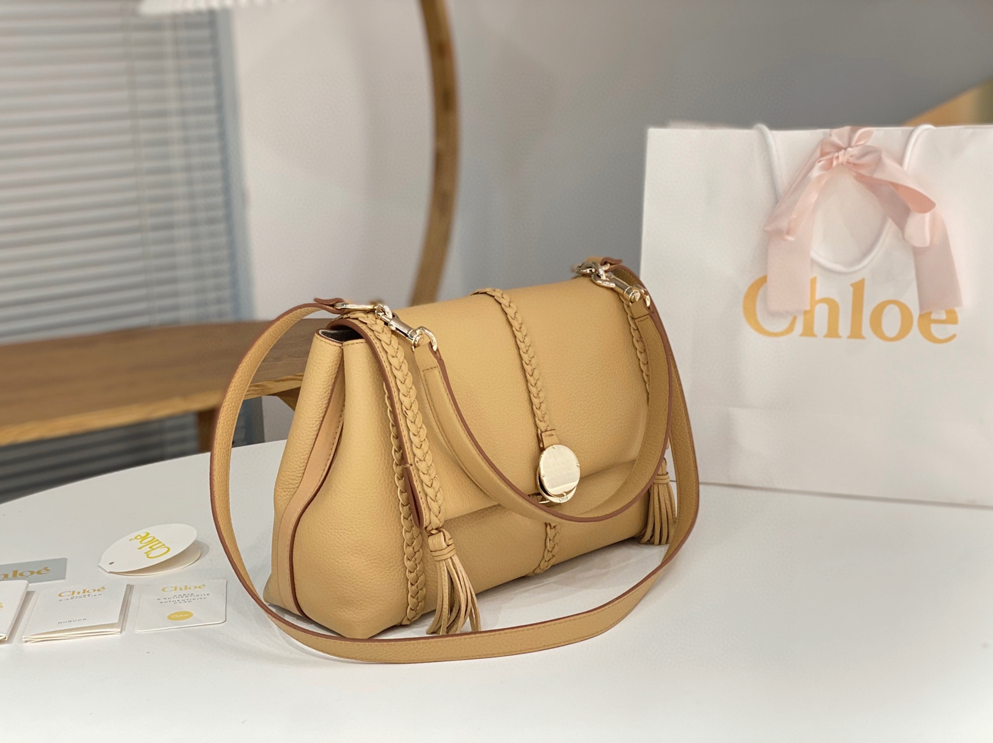 top quality replica Ch10e penelope medium shoulder bag in beige grained calfskin