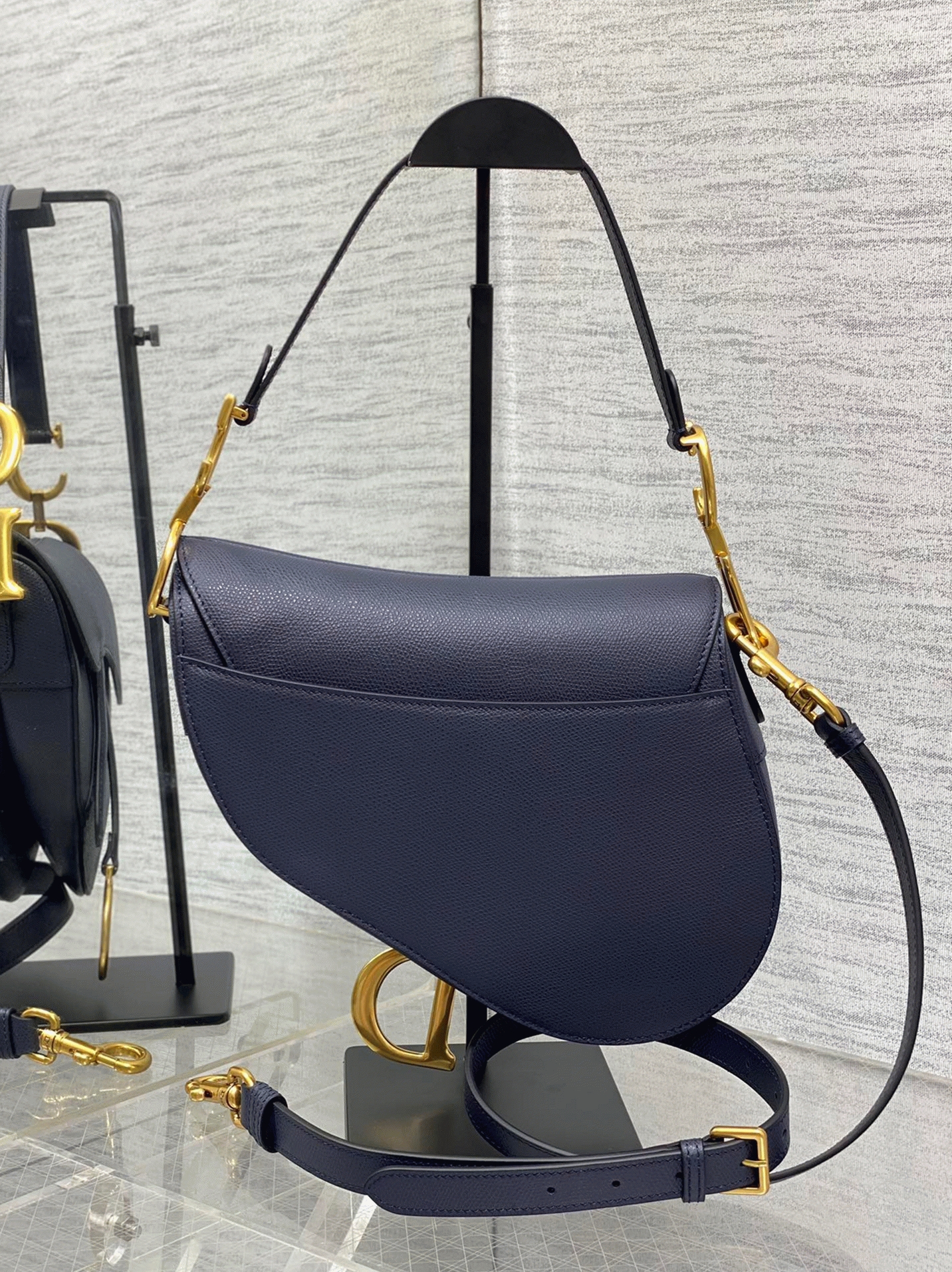 D10r Saddle Bag with Strap Replica in Indigo Blue Grained Calfskin