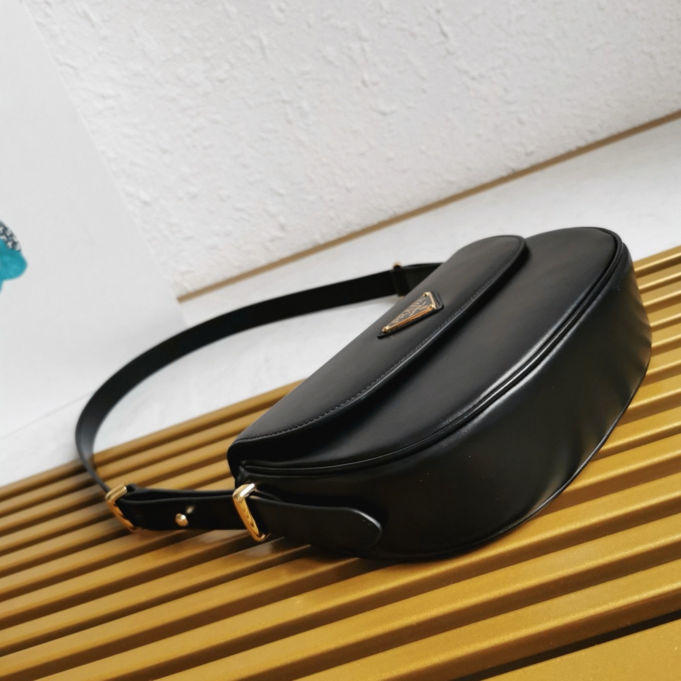 Black Pra*a Arque Shoulder Bag with Flap Fake