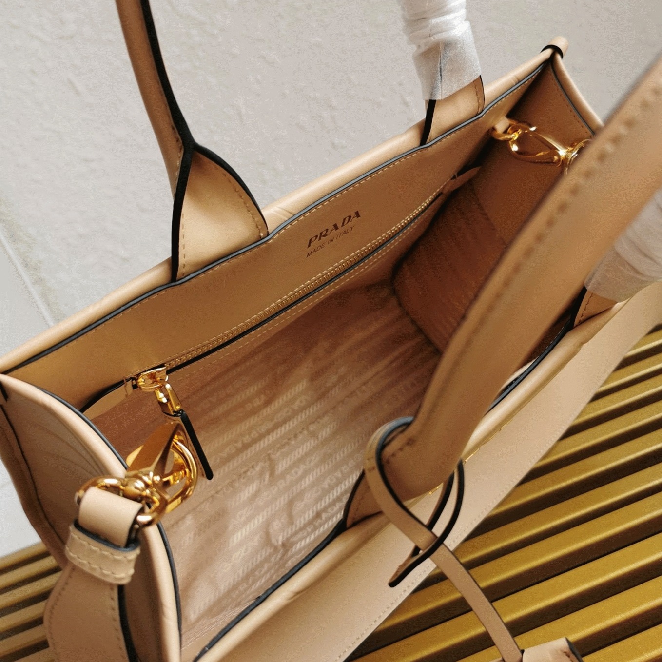 Pra*a Symbole Small Bag Imitation with Topstitching in Beige
