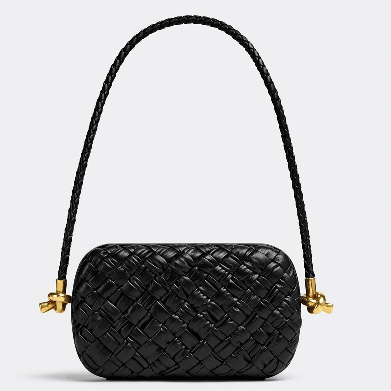 Replica B0tt*ga Ven*ta Knot Minaudiere On Strap Black Foulard Intreccio Leather