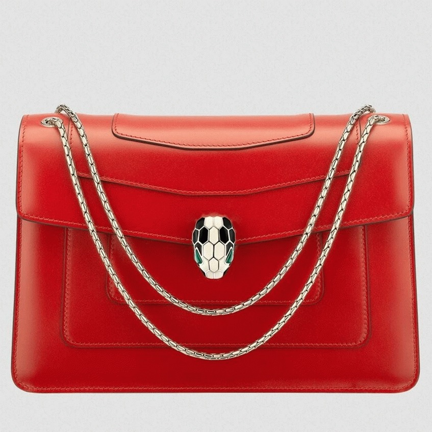 Replica Bv1g*ai Serpenti Forever Large Shoulder Bag Red Calfskin