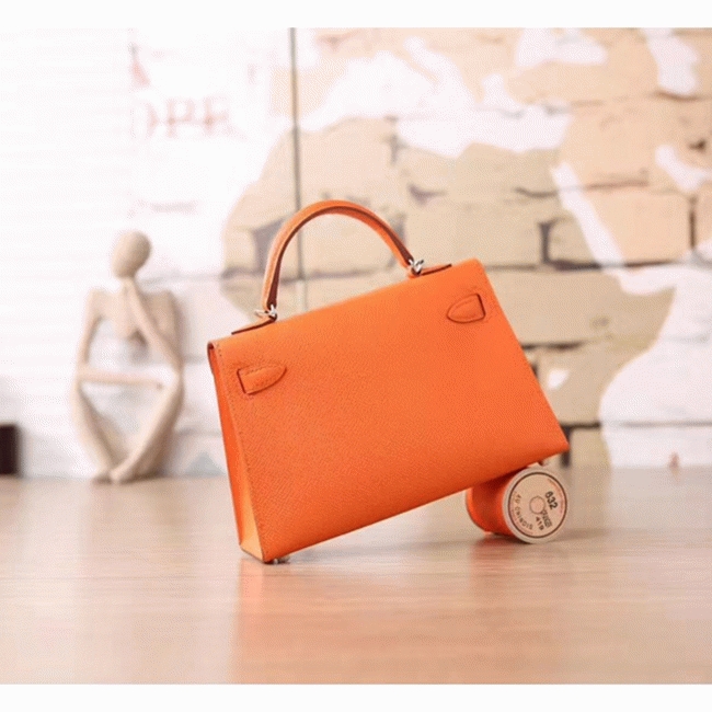 Orange Epsom Fake Luxury H**me5 Kelly Mini II 20cm Handbag