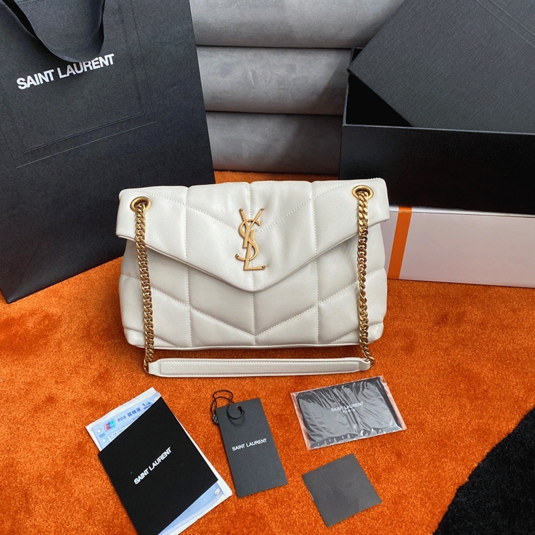 Replica Sa1nt Lau*nt Puffer Small Chain Bag White Lambskin