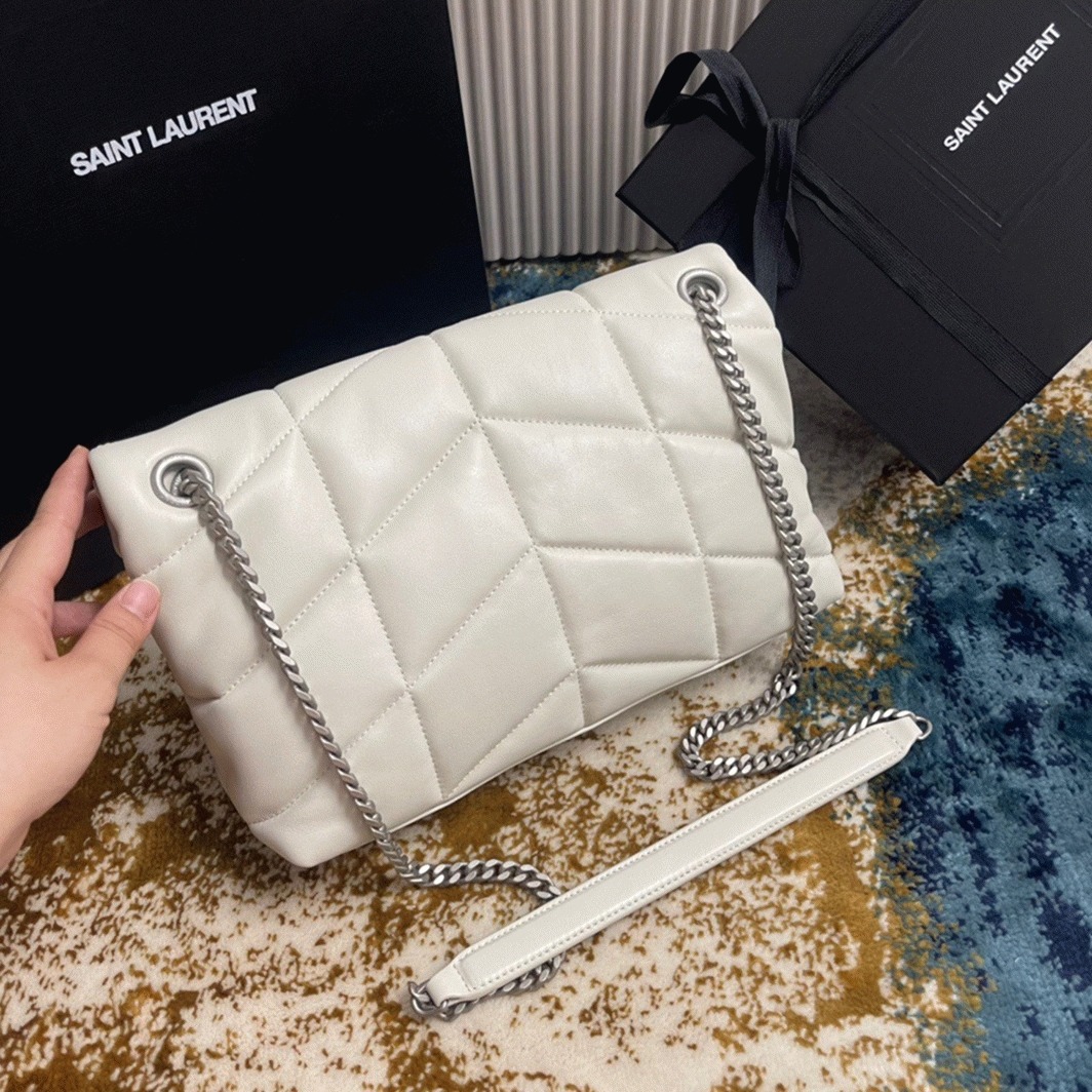 Replica Sa1nt Lau*nt Puffer Small Chain Bag Ivory Lambskin